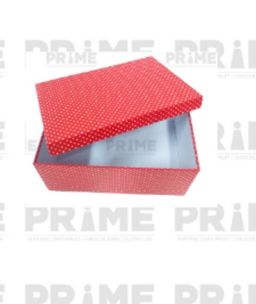 Red Rectangular Polka Dots Printed Hardpaper Box With Steel Handles On Sides (Size 12)