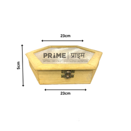 Brown Hexagonal Pinewood Box With Transparent Lid