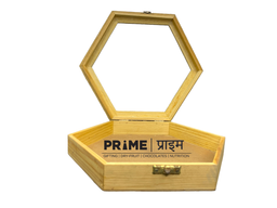 Brown Hexagonal Pinewood Box With Transparent Lid