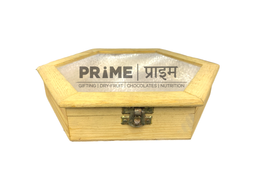 Brown Hexagonal Pinewood Box With Transparent Lid
