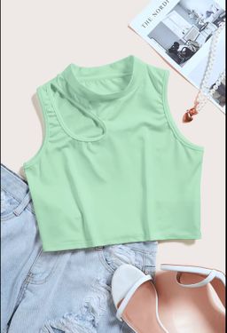 TURTLENECK HOLLOW CUT KNITTED TANK TOP