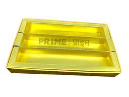 Golden Rectangular Three Partition Hardpaper Dry fruit Box with Transparent Lid