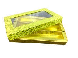 Golden Rectangular Three Partition Hardpaper Dry fruit Box with Transparent Lid