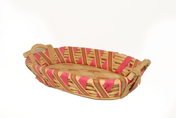 Pink Oval Bamboo Basket Small with Handle 39 X 24 X 9