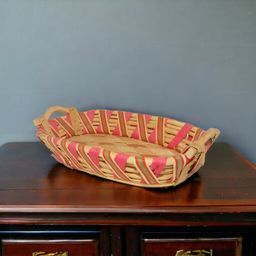 Pink Oval Bamboo Basket Small with Handle 39 X 24 X 9