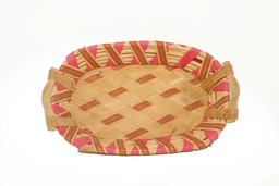 Pink Oval Bamboo Basket Small with Handle 39 X 24 X 9