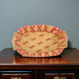 Pink Oval Bamboo Basket Small with Handle 39 X 24 X 9