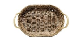 Light Brown Oval Jute Basket With Metallic Handles Large 36 x 26 x 8