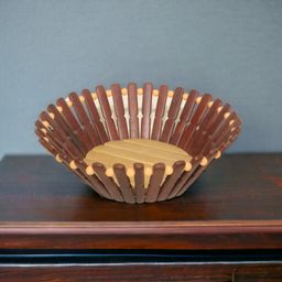 Dark Brown Round Plastic & Bamboo Stick Basket 20 X 20 X 8