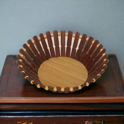 Dark Brown Round Plastic & Bamboo Stick Basket 20 X 20 X 8