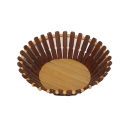 Dark Brown Round Plastic & Bamboo Stick Basket 20 X 20 X 8