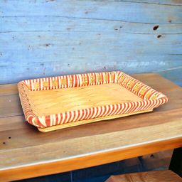 Red White Rectangular Jute Woven Bamboo Basket Small