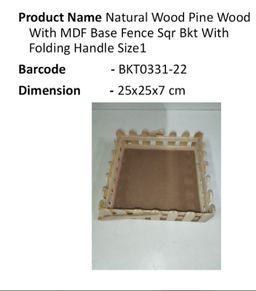 Natural Wood Pine Wood With MDF Base Fence Sqr Bkt With Folding Handle Size1