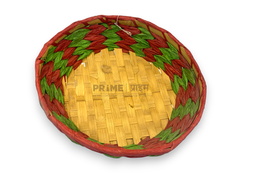 Red Green Oval Shape Bamboo Basket 27x21x8
