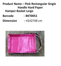 Pink Rectangular Single Handle Hard Paper Hamper Basket Large