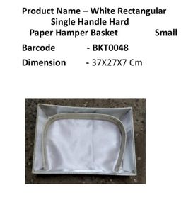 White Rectangular Single Handle Hard Paper Hamper Basket Small