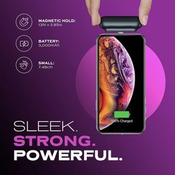 Statik Snap-N-Charge Mini chargeur portable pour iPhone, batterie externe magnétique, batterie 3 000 mAh 10 W, embouts magnétiques 3 en 1 USB C, micro USB et iProduct, Powerbank compact noir élégant