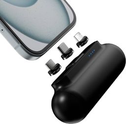 Statik Snap-N-Charge Mini chargeur portable pour iPhone, batterie externe magnétique, batterie 3 000 mAh 10 W, embouts magnétiques 3 en 1 USB C, micro USB et iProduct, Powerbank compact noir élégant
