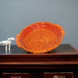 Orange Red Wooden Basket with Handles 44 x 38 x 8