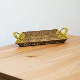 Rectangular Brown and golden Kane Basket with Golden Handles 32x20x5