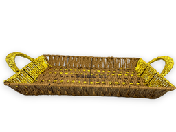 Rectangular Brown and golden Kane Basket with Golden Handles 32x20x5