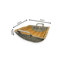 Rectangle Brown and Grey Rattan Basket with Handles 39x24x10