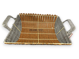 Rectangle Brown and Grey Rattan Basket with Handles 39x24x10