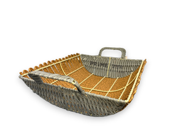 Rectangle Brown and Grey Rattan Basket with Handles 39x24x10