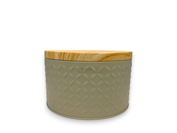 Grey Cylindrical Metal Box with Wooden Print Lid 100g
