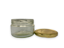 Round Glass Jar Salsa with Metal Lug Cap/Golden / 225ml