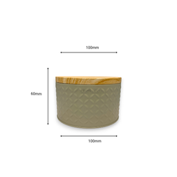 Grey Cylindrical Metal Box with Wooden Print Lid