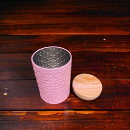 Pink Cylindrical Metal Box with Wooden Print Lid 100g