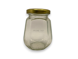 Octagonal Glass Jar with Metal Lug Cap/Golden / 250ml