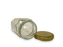 Octagonal Glass Jar with Metal Lug Cap/Golden / 250ml
