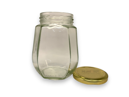 Octagonal Glass Jar with Metal Lug Cap/Golden / 500ml