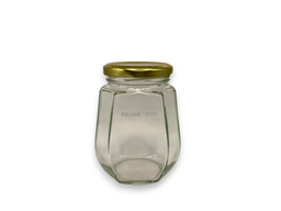 Octagonal Glass Jar with Metal Lug Cap/Golden / 500ml