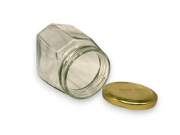 Octagonal Glass Jar with Metal Lug Cap/Golden / 500ml