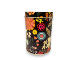Black Cylindrical Floral Print Metal Container With Lid