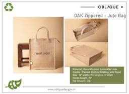 Oblique oak zipper jute bag natural