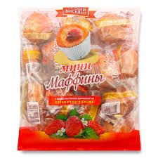 Мини- маффины 465 гр. с ароматом сливок и начинкой из клубничного джема