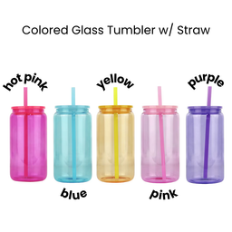 Colored Glass Tumbler w/ Straw