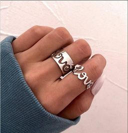 2 Pcs Silver Trendy Couple Love Rings 