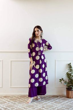 Purple Polka Cotton Kurta Pant Set