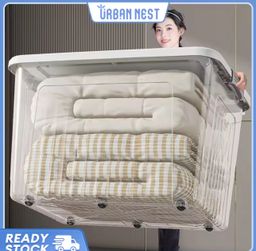 Plastic transparent storage box, dust proof mega box with wheels storage organizer, 