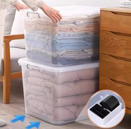 Plastic transparent storage box, dust proof mega box with wheels storage organizer, 