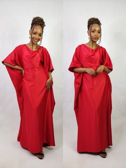 Red Maroon Cowl Neck Kaftan 