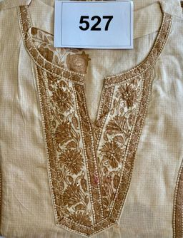 🌿 D.No. 527 - बेज कलर प्रिंसेस कट हैंडब्लॉक प्रिंटेड सूट (₹1495) 🌿