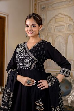 D.No. 550 Black Angrakha Embroidered Anarkali Set (1550)