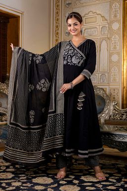 D.No. 550 Black Angrakha Embroidered Anarkali Set (1550)