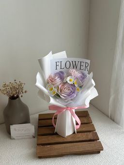 (3R008) 3 Stalk Soap Rose Daisy Bouquet 